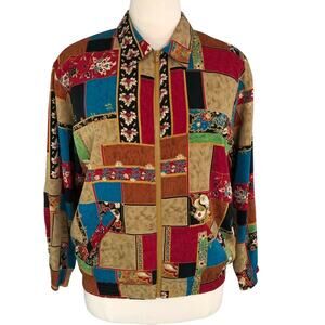 G.W. Soft Windbreaker Jacket Lined Zipper Front Size 14 Vintage Block Motif